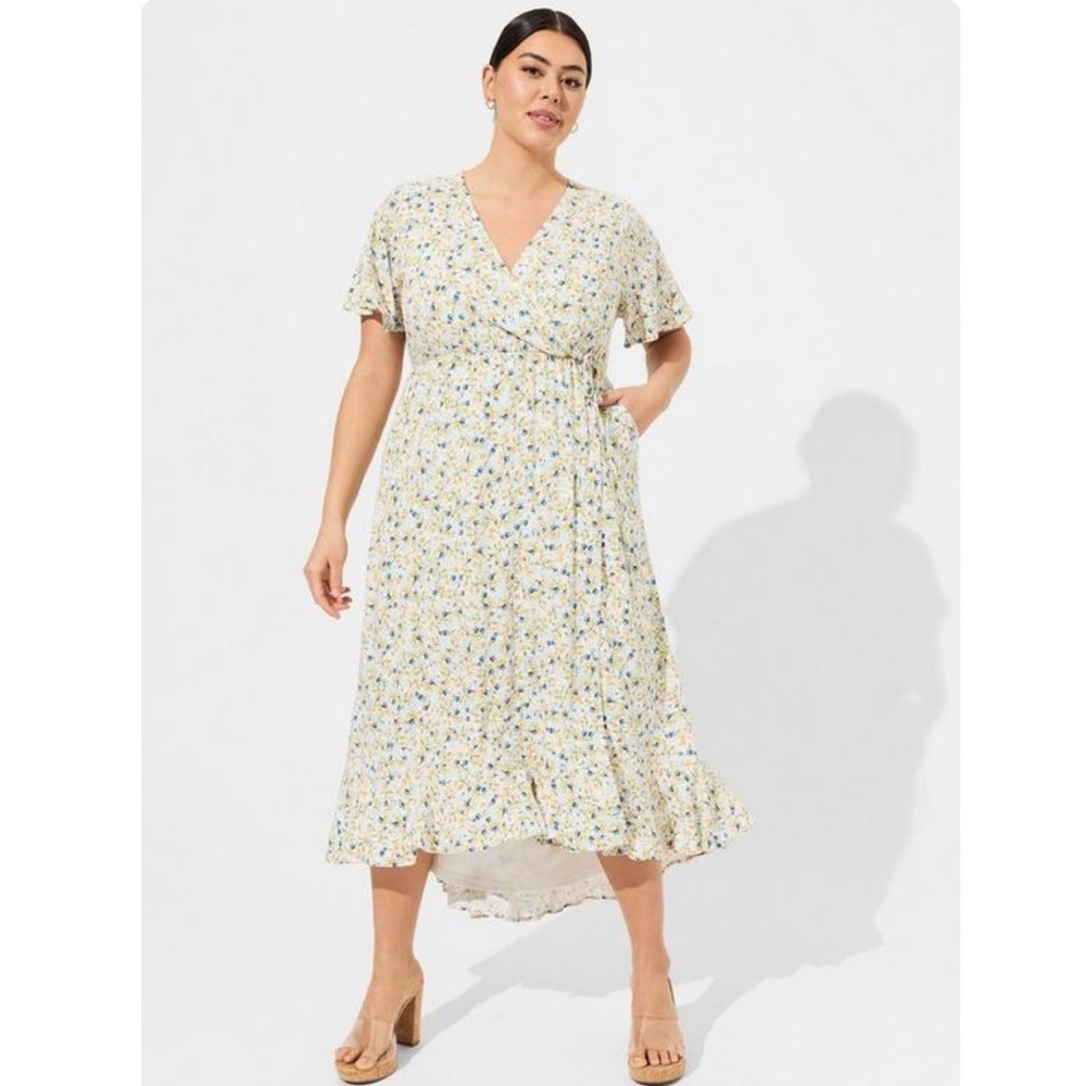 TORRID Floral Maxi Rayon Slub Surplice Wrap Dress